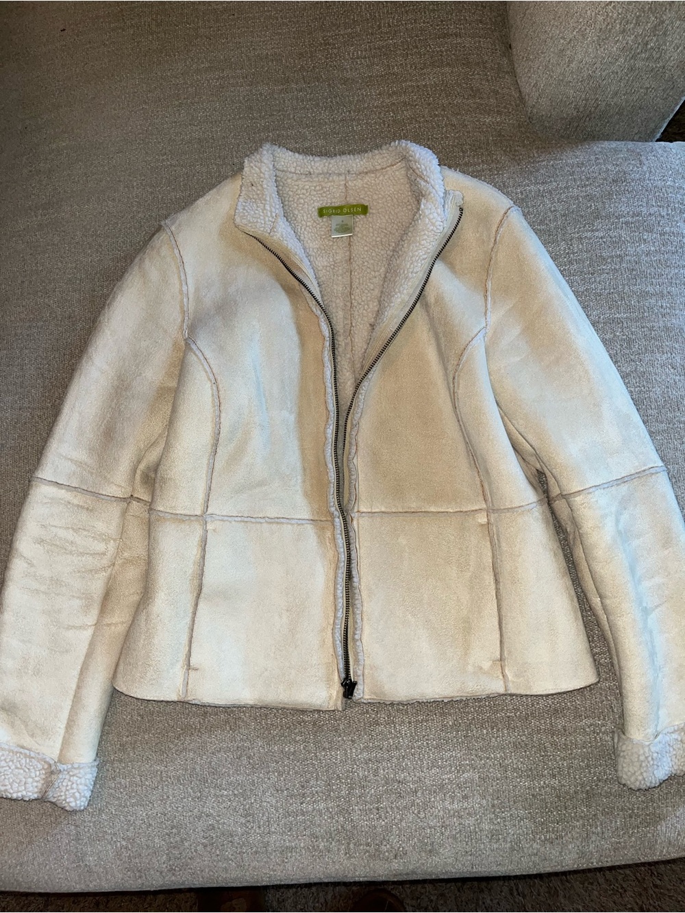 Sigrid Olsen Cream Teddy Shearling Zip Jacket